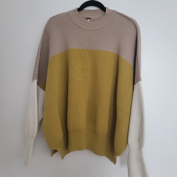 Free People Easy Street Colorblock Sweater Yellow Womens Size S Cotton Blend - Picture 2 of 11